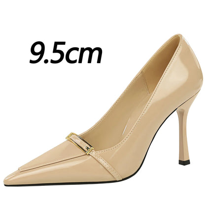 BIGTREE Shoes Patent Leather Women Pumps Sexy Metal Buckle High Heels Stiletto  8 Cm Occupation Office Shoes Banquet Shoes 2026