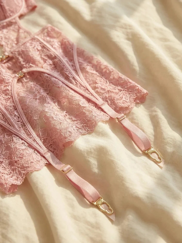 Lace Sexy Lingerie Transparent Hot Underwear Bra Set And Garter Sleepwear Exotic Panties Suit
