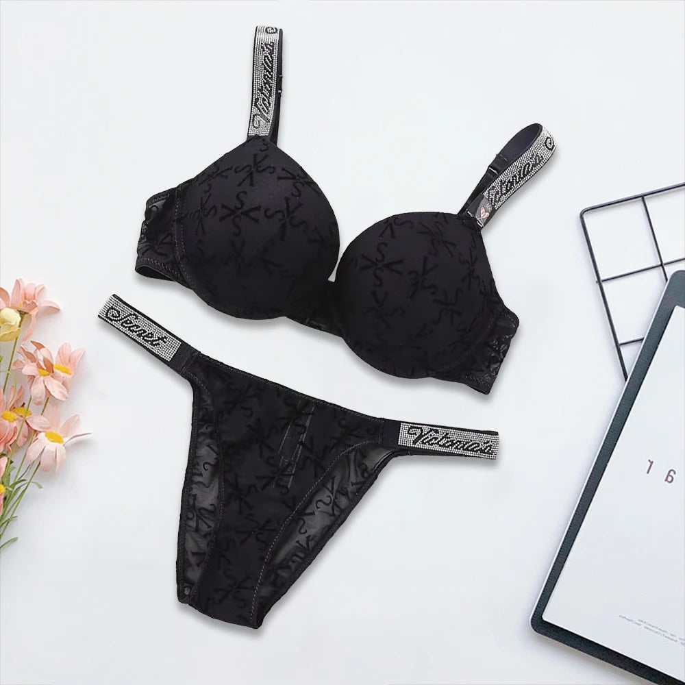 Victoria's Secret Classic Padded Adjustable push up Lingerie Underwear Set Bras and Panty Set Women's New Sexy Lingerie Sporty