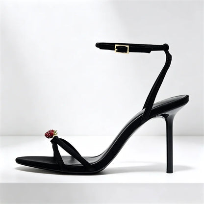 Elegant Cross Straps 10cm Thin High Heels Women Sexy Open Toe Heeled Sandals Luxury String Bead Decoration Party Dress Shoes
