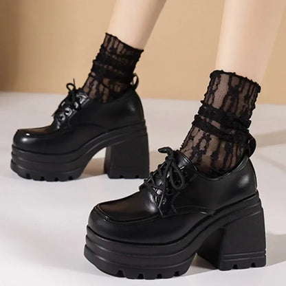 Lolita Shoes for Women Mary Jane New Lace Up Loafers Girls Students JK Uniform High Heels Platform Shoes Cosplay Female Shoes