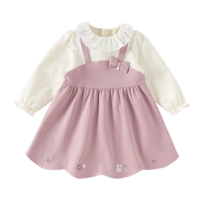 Dave Bella Girl Dresses Spring Autumn Dress Long Sleeve Cotton Sweet Bow Children Princess Clothes Elegant Charm Party DB3263030