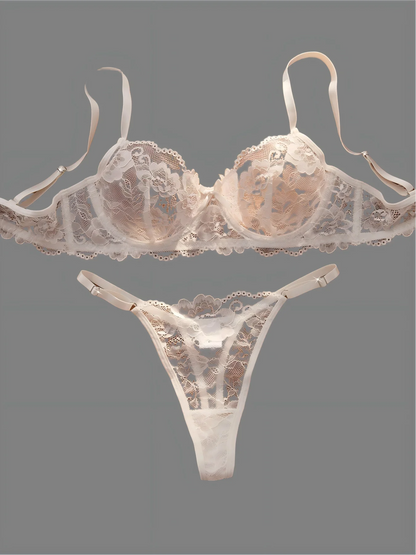 Sexy Lace Floral Underwear Set Women's Ultra-Thin Bra Set 2-Piece Bra And Panties Combo for Ladies