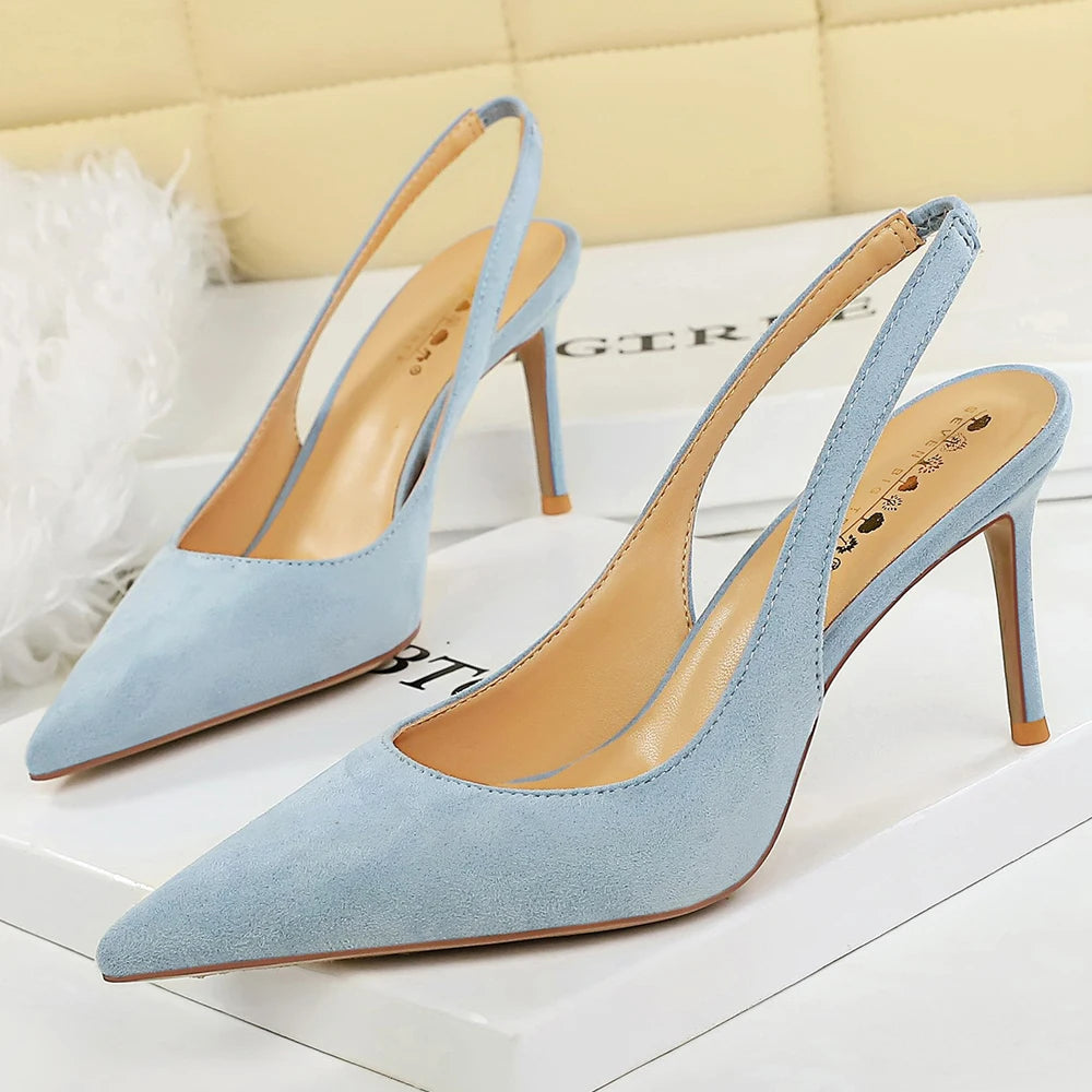 BIGTREE Shoes Suede High-heels Women's Shoes Summer Sandals Women Heels Stiletto 8 cm Pointed High-heeled Sandals Women Pumps