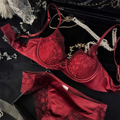 Summer Sexy Lace T-Shirt Bra Set Women Wirefree Lift Support Gathering Anti-Sagging Large Cup Slimming Daily Wear Intimates32-38
