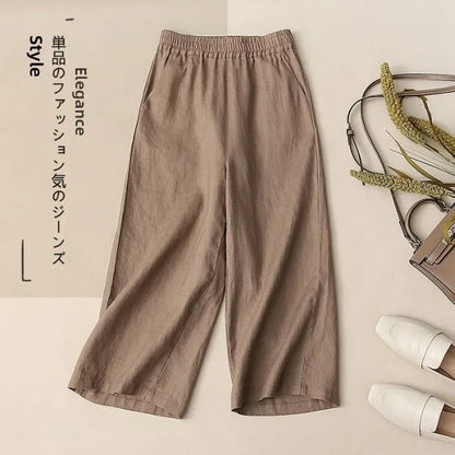 Summer Thin Wide Leg Pants Elastic Waist Loose Fit Mom Jeans  Color Casual High Waist Korean Style Commute Wind