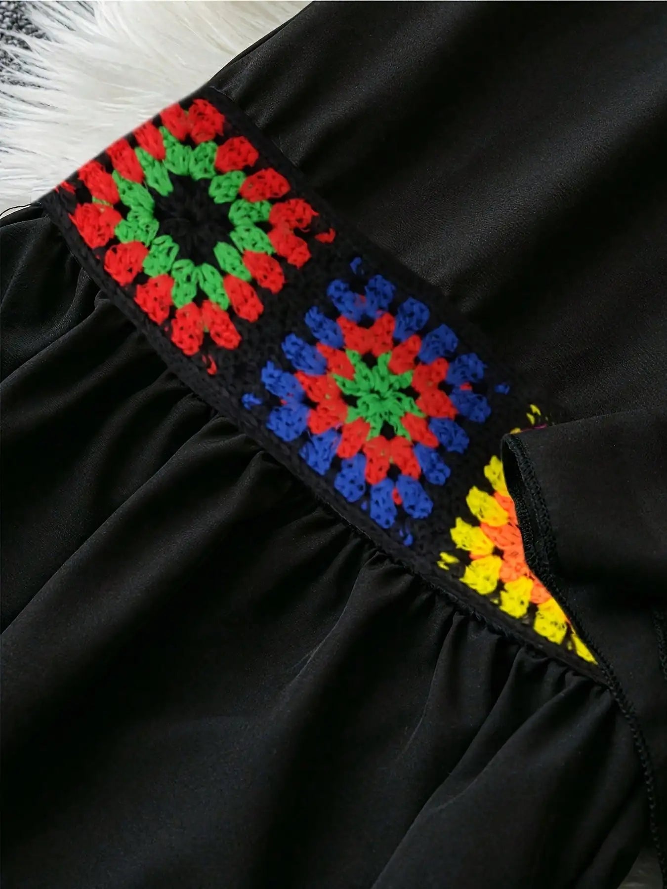 Forest style retro patchwork Bohemian style straight leg pants, summer new loose casual wide leg pants