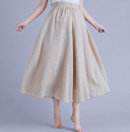 Cotton Linen Wide Leg Pants for Women Summer Casual Loose Pants High Waist Big Swing Skirt Capris Women Clothing PT-565