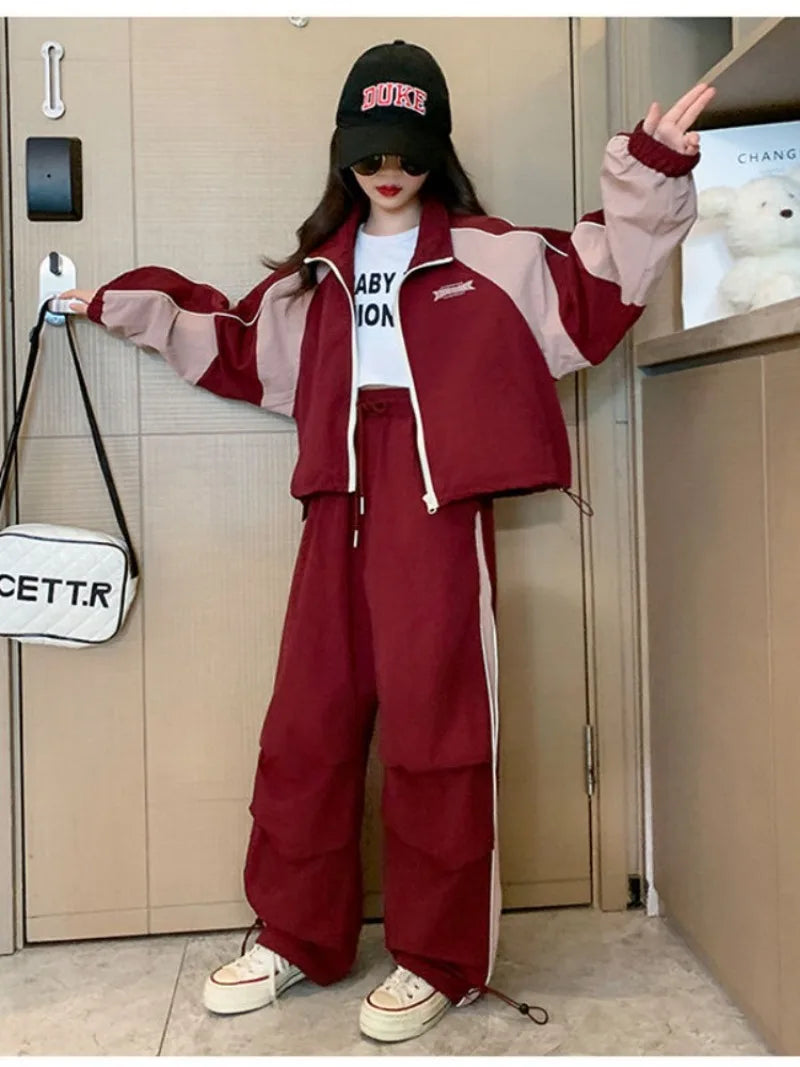 Coat Pants Sweatshirt Set Korean Kids Clothes Girls Children's Clothing Two Piece Style Autumn Winter Suit for Girl 2025 Fashion