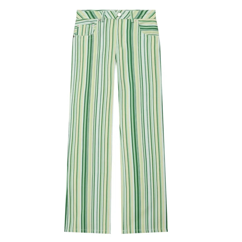 HXAO 2026 Jeans For Woman Rainbow Striped Baggy Jeans Pants Y2K Denim Wide Leg Pants Colorful Cowboy Summer Pants Streetwear