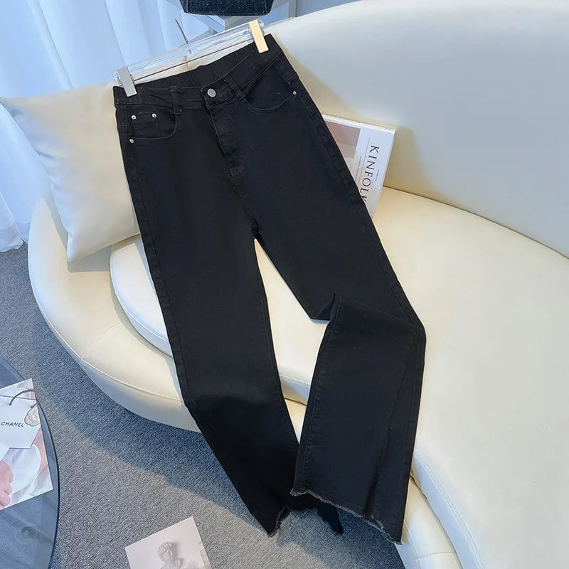 155Kg Plus Size Women's Pants Hip 150-160 High Waist Casual Loose Flare Jeans Black Blue 4XL 5XL 6XL 7XL 8XL 9XL