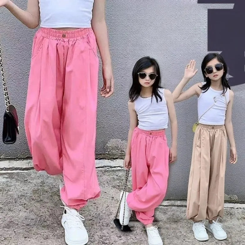 Girls' Lightweight Summer Casual Pants 5-12 Years Loose Stylish Culottes Kids' Jogger Pants Anti Mosquito Ventilated