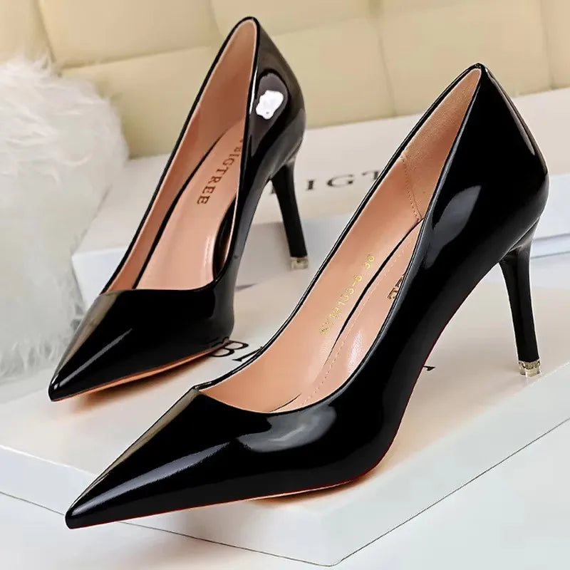 BIGTREE Shoes Classic Pumps Patent Leather Women Pumps Fashion Women Wedding Shoes High Heels Stiletto 10.5 cm 7.5 cm Lady Shoes
