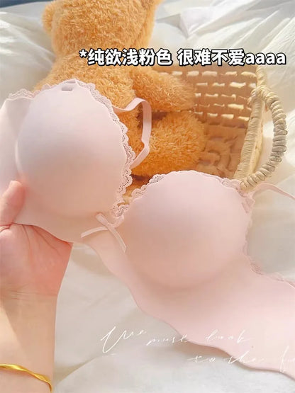 YUQI Small Bust Seamless Bra Set |Extra Padded Lift Enhancer for Flat Chest, Anti-Sagging Support T-Shirt Bra & Panties bralette