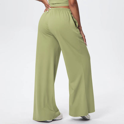 Loose Breathable Yoga Full Length Wide Leg Pants Solid Color Naked Feel Fitness Sports Woman Quick Drying Gym Pencil Pants