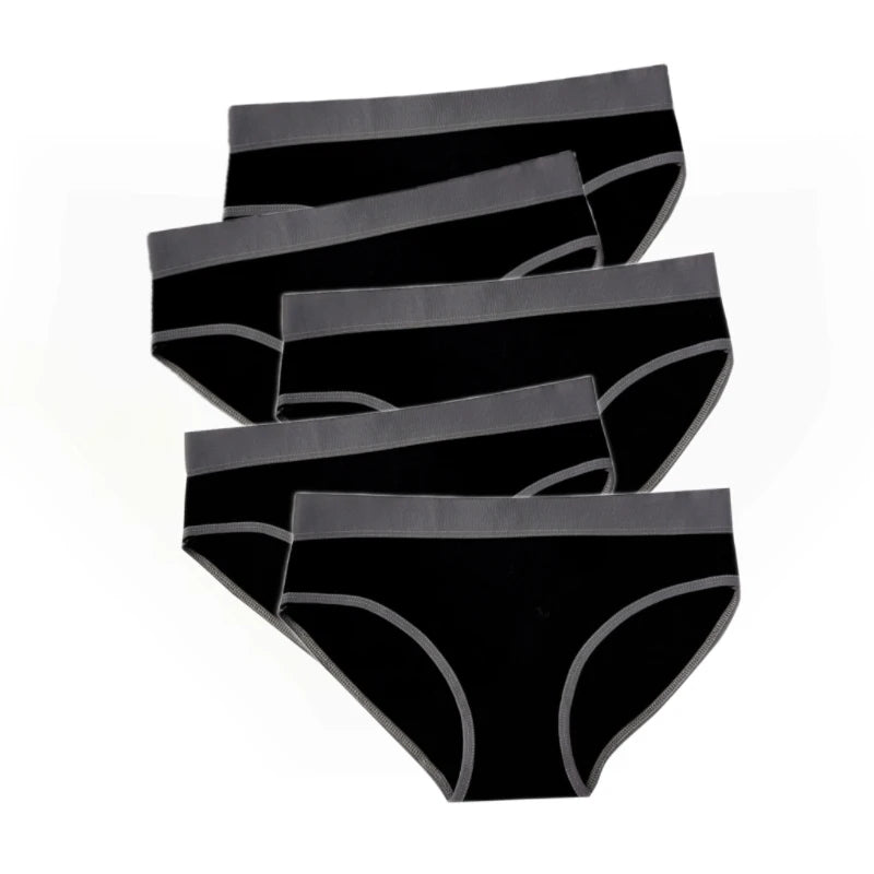 5Pcs/Set Women's Underwear Fashion Comfort Panties Mid Waist Girls Briefs Breathable Underpants Solid Color Panty Intimates