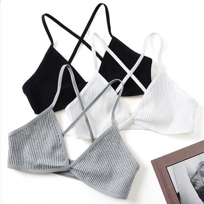 Comfort Lingerie Cotton Bras For Women Thin Style Unlined Bralette Sexy Deep V Triangle Cup Cross Beauty Back Bra бюстгальтер