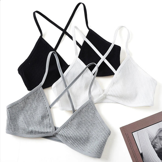 Comfort Lingerie Cotton Bras For Women Thin Style Unlined Bralette Sexy Deep V Triangle Cup Cross Beauty Back Bra бюстгальтер