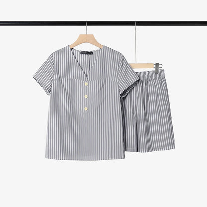 ZANZEA Fashion Summer 2 Piece Sets V Neck Short Sleeve Blouse Short Sets Women Casual Striped Outfits Holiday Tracksuit Oversize
