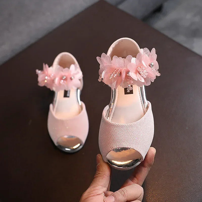 2026 Summer Girls Rhinestone Flower Shoes Low Heel Flower Wedding Party Dress Pump Shoes Princess Shoes For Kids Toddler