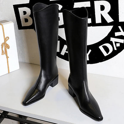 BIGTREE Shoe Women Knee-high Boots Retro Knight Boots Women Shoes Rear Zipper High Boots Thick Heel Autumn Winter Boots Mid Heel