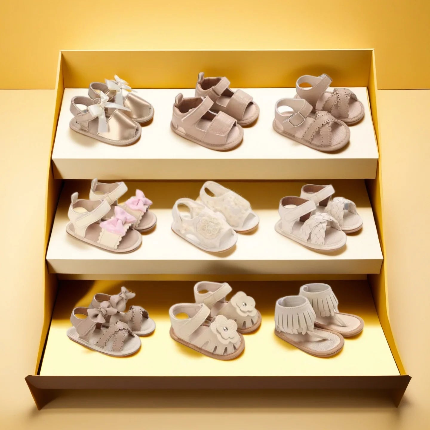 Summer 0-18M Female Baby Apricot Sandals Bow High Quality Soft Bottom Anti slip Breathable First Walking Shoes
