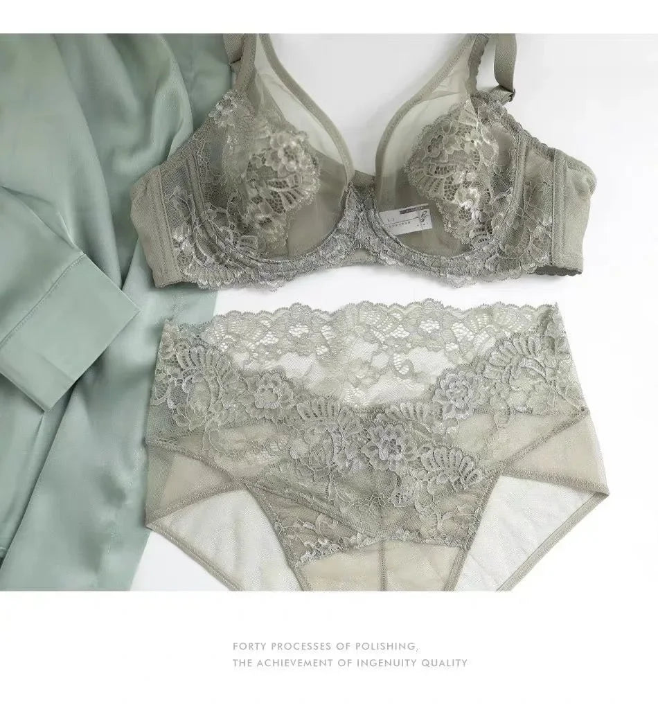 Pink Underwear for Women, Thin, Large Breasts, Small Breasts, Gathered Full Cups, Anti-drooping, Ultra-thin Bra. Bra Set