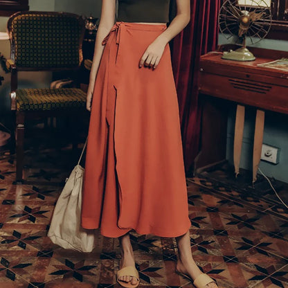 Vacation Style Wrap Skirt Beachside Long Skirt Women's High Waist A-Line Midi Skirt Floral Print One-Piece Summer Spring