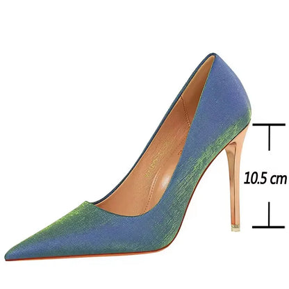 BIGTREE Shoes Women Pumps Metal Heeled Women Shoes Satin Pumps Women Heels Stiletto High Heels Wedding Shoes Women 10.5 cm Heels