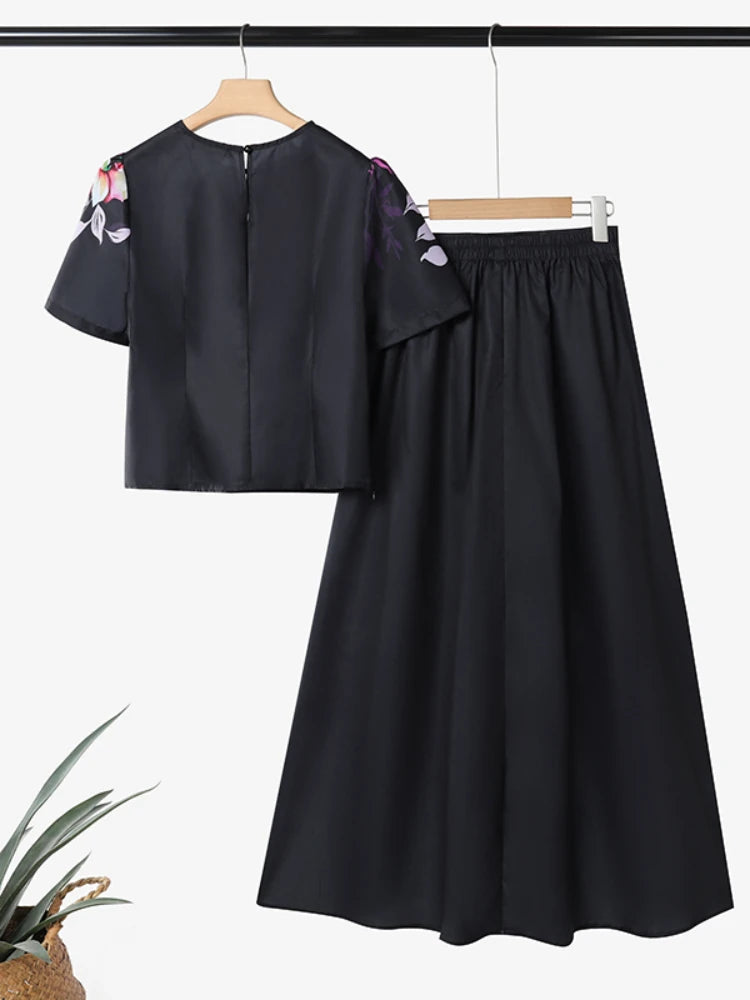 ZANZEA Women's Floral Printed Dress Sets Fashion Short Sleeve Short Blouse and A-Line Long Skirts 2 Pieces Suits Woman Outfits