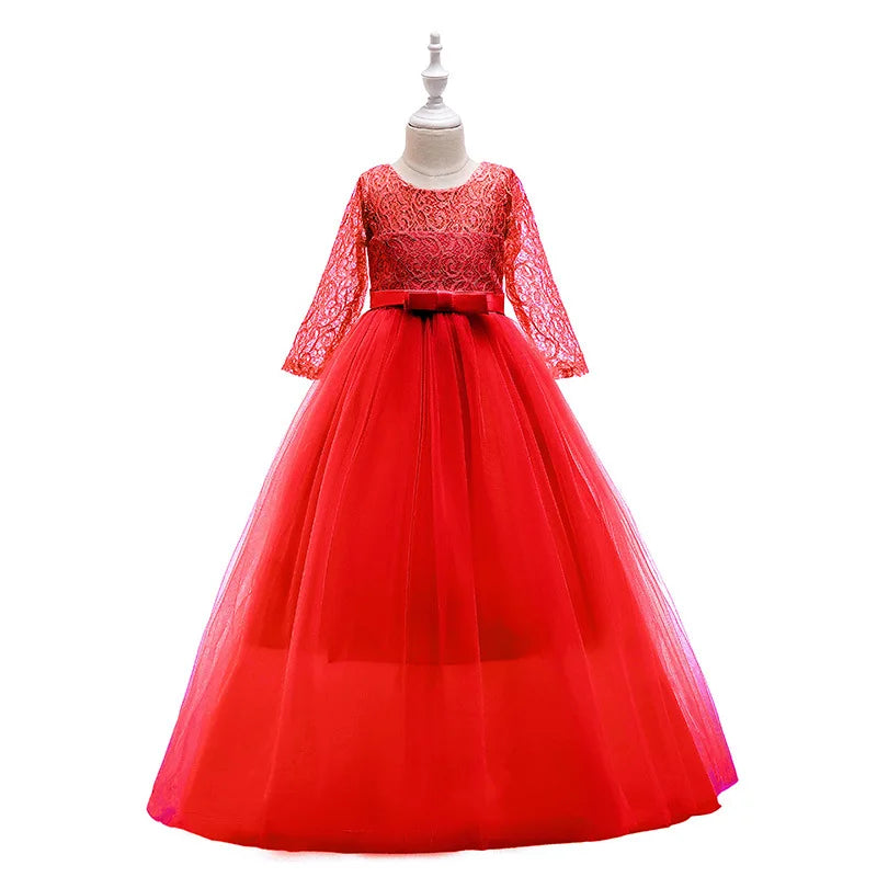 4-14 Years Girls Dress Summer Mesh Fashion Girls Princess Wedding Dress Piano Performance Costume Teenagers New Kids Clothes