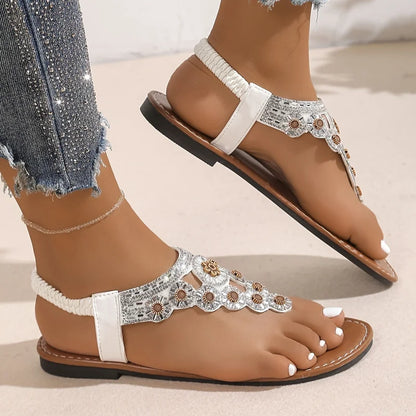 New Summer Collection: Women's Bohemian-Style Roman Sandals — Open-Toe, Cutout Design, Elastic Slip-Ons, Beach Footwear