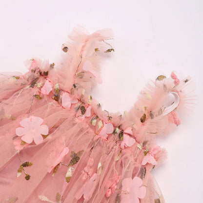 Toddler Baby Girls Tutu Dress Sleeveless Embroidery Floral Print Tulle Dress Little Girl Princess Dresses with Flower Headband