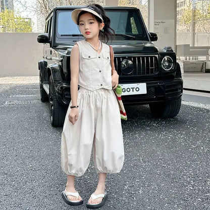 Girls Clothes 12 To 14 Years Old Junior Top and Bottom Set Outfit Sets Kids Girl Korean Children's 2025 Girls' Outfits Summer 4