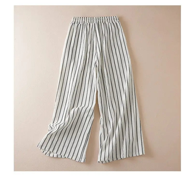 Women's Plus Size Spring and Summer Fashion Hot Selling Classic Black and White Contrast Stripe Casual Loose Cuffed Pants