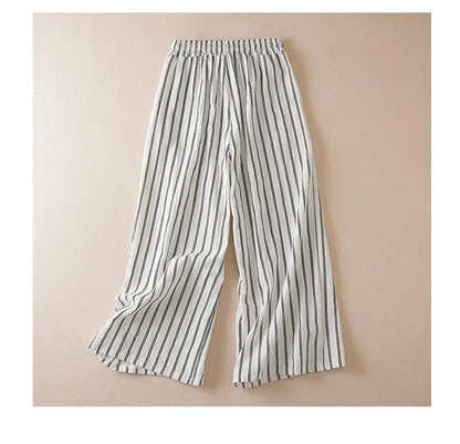 Women's Plus Size Spring and Summer Fashion Hot Selling Classic Black and White Contrast Stripe Casual Loose Cuffed Pants