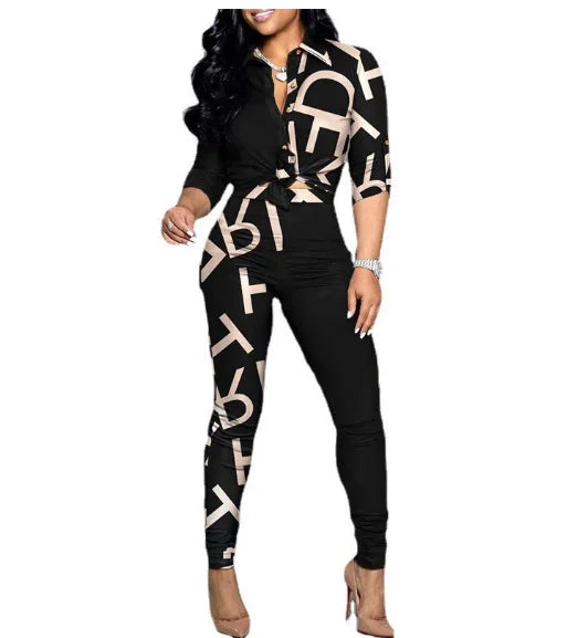 European Style Spring Summer Shirt Top And Long Pant Suit Casual Party 2 Two Pieces Tracksuit Outfits 2025