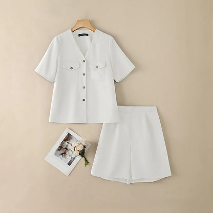 ZANZEA Summer 2 Pieces Sets Holiday Outfit Fashion Women Short Sets V Neck Short Sleeve Blouse Short Suit Solid Casual Tracksuit