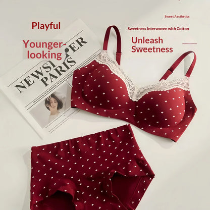 Teenage Sexy Lace Floral Bra Set Comfortable Non-steel Ring Beauty Back Small Breasts Gathered up Support Anti-Sagging Bra Set