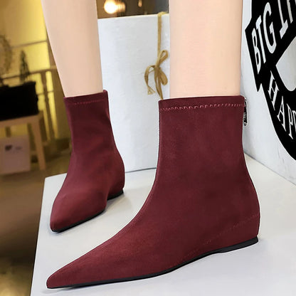 BIGTREE Shoes Suede Women's Boots Wedges Ladies Ankle Boots Low-heeled Shoes Rear Zipper Short Boots Keep Warm Winter Boots