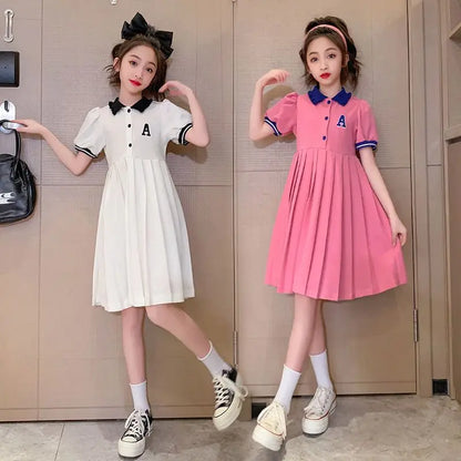 Polo Collar Women's Dress Child Girl Kids Dresses Girls Beautiful Elegant Girl's Clothes Party Luxury Girls' Evening Casual Kid
