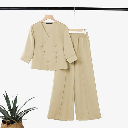 ZANZEA Fashion Women V Neck 3/4 Sleeve Blouse Wide Leg Trousers Two Pieces Pant Sets Casual OL Work Suit Solid Matching Sets