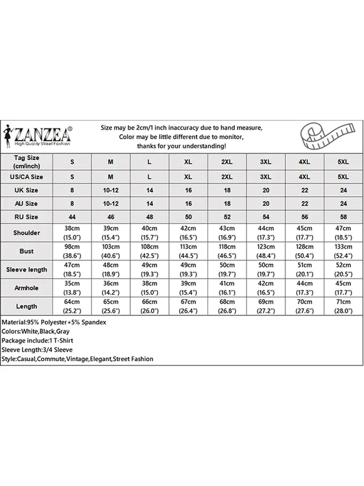 ZANZEA Fall 2025 Women's Striped T-Shirts Loose Boatneck 3/4 Sleeve Side Slit Tees Woman Everyday Casual Wear Streetwear S-3XL