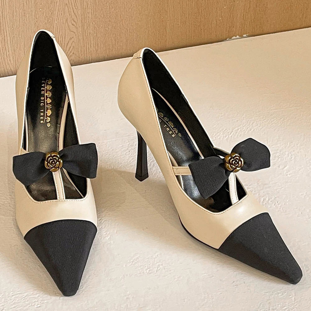 BIGTREE Shoes Metal Flower Design Women Pumps Bowknot High Heels Stiletto 10 CM Pointed Women Heels Luxury Banquet Shoes 2026