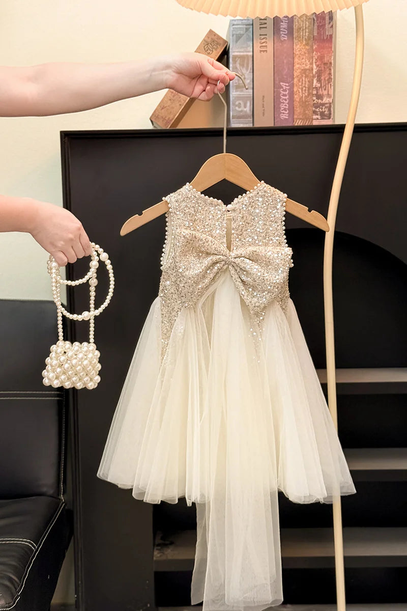 Girls Sequined Dress New Princess Puff Dress Kids Birthday Party Mesh Gown Ball Children Clothes Teen Fashion Vestidos 2-10 Year