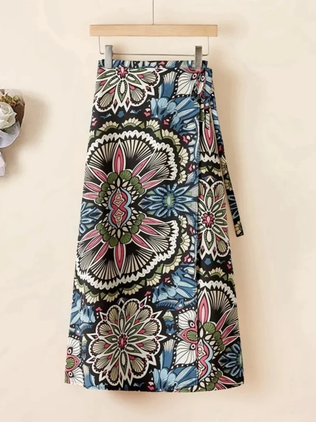 Vacation Style Wrap Skirt Beachside Long Skirt Women's High Waist A-Line Midi Skirt Floral Print One-Piece Summer Spring