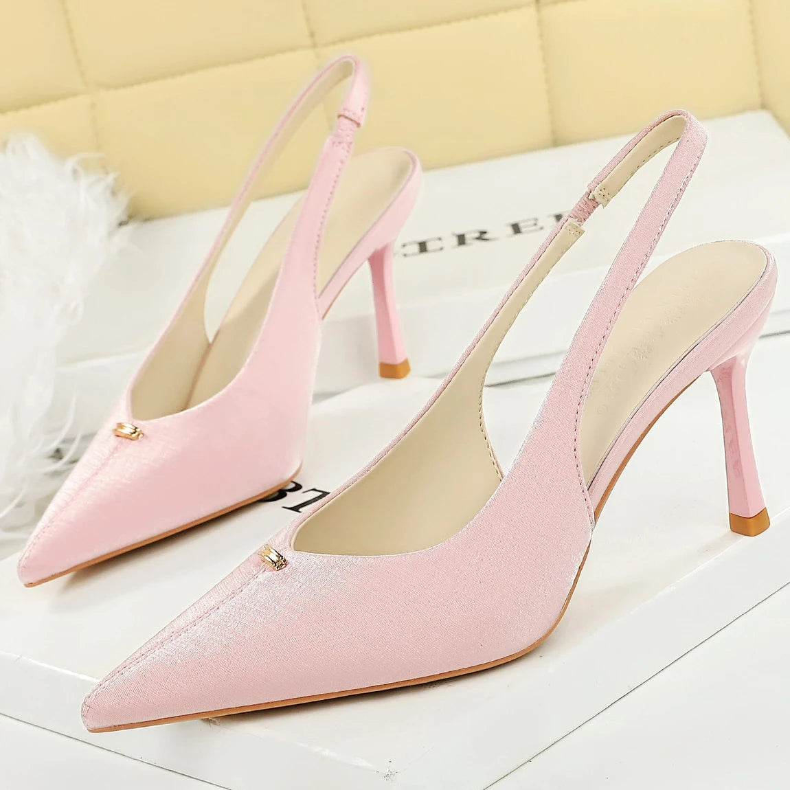 BIGTREE Shoes Sweet Metal Decoration Women Pumps Pointed High Heels Silks Satins Heeled Sandals Women Summer Shoes Stiletto 8 cm