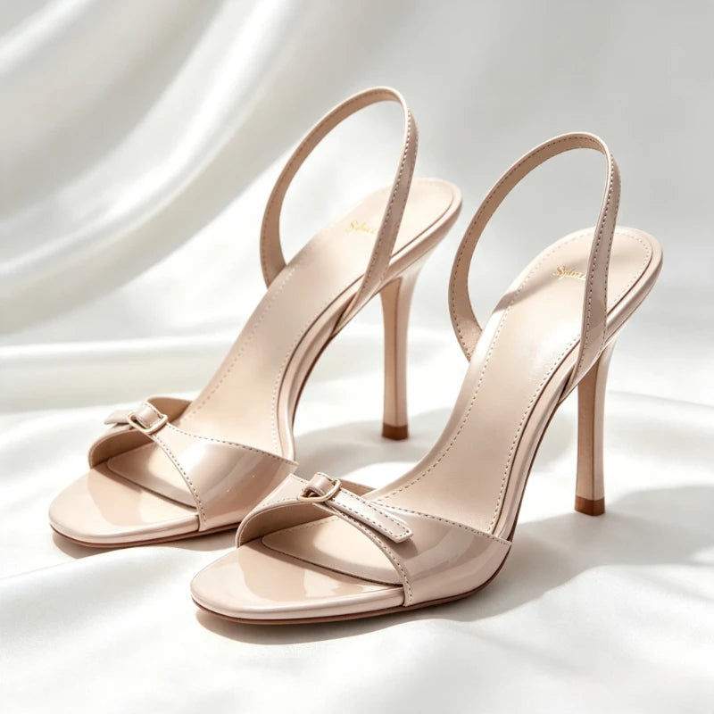 Front Metal Buckle Strap Design High Heel Sandals Women Fashion Open Toe Slingback Heels for Ladies Summer Elegant Women's Shoes
