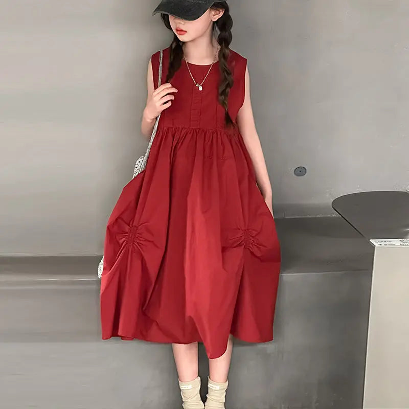 Summer Vest Dress for Kids Cotton and Linen Dresses Casual Girls Princess Girl Party Girl's Children's Elegant Festive 6 8 Years