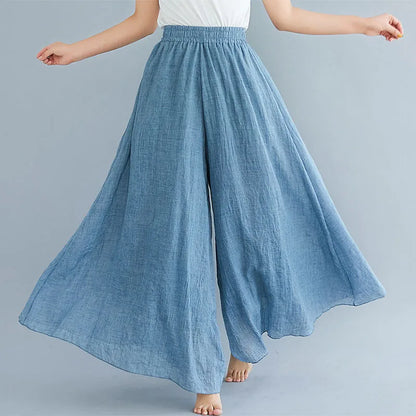 Cotton Linen Wide Leg Pants for Women Summer Casual Loose Pants High Waist Big Swing Skirt Capris Women Clothing PT-565